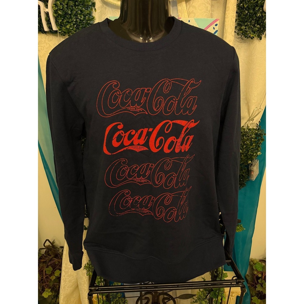 NWT Coca-Cola Graphic Crewneck Sweatshirt Navy Red Logo‎ Pullover Men's L